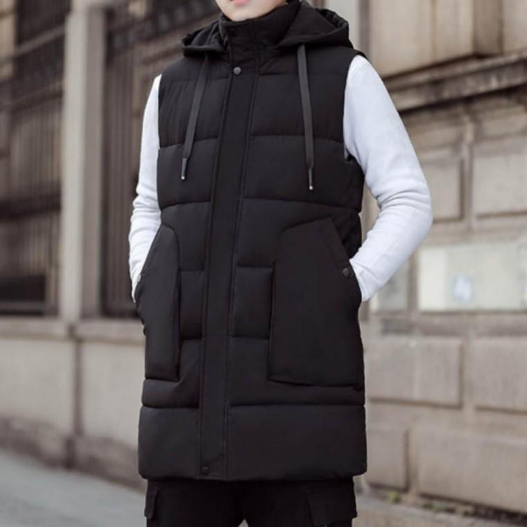 남자 겨울 방한 경량 조끼 올블랙 롱 패딩 베스트