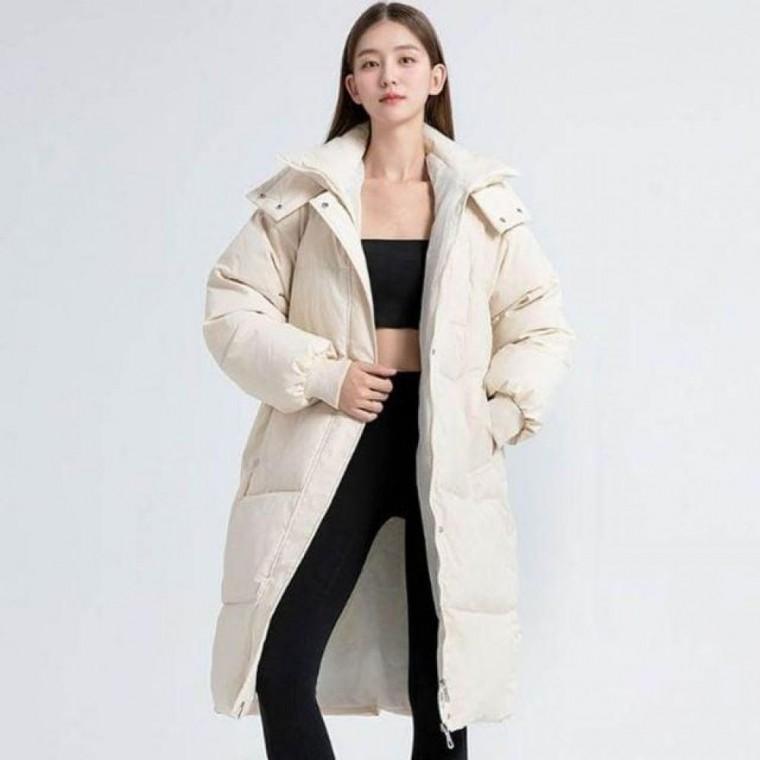 여성 하이넥 후드 롱패딩 점퍼 퀼팅 패딩 무릎 기장 소매 시보리
