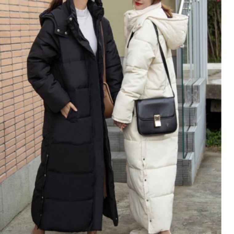 여성 트임 밑단 베이직 가죽점퍼 트임롱 롱패딩 겨울점퍼 기본롱 패딩