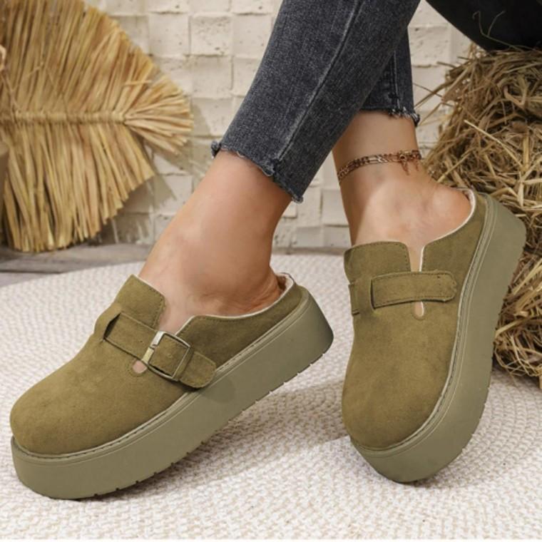 여성 슬림 버클 뮬 슬리퍼 데일리 플랫폼 털슬리퍼 사무실 거실화 방한