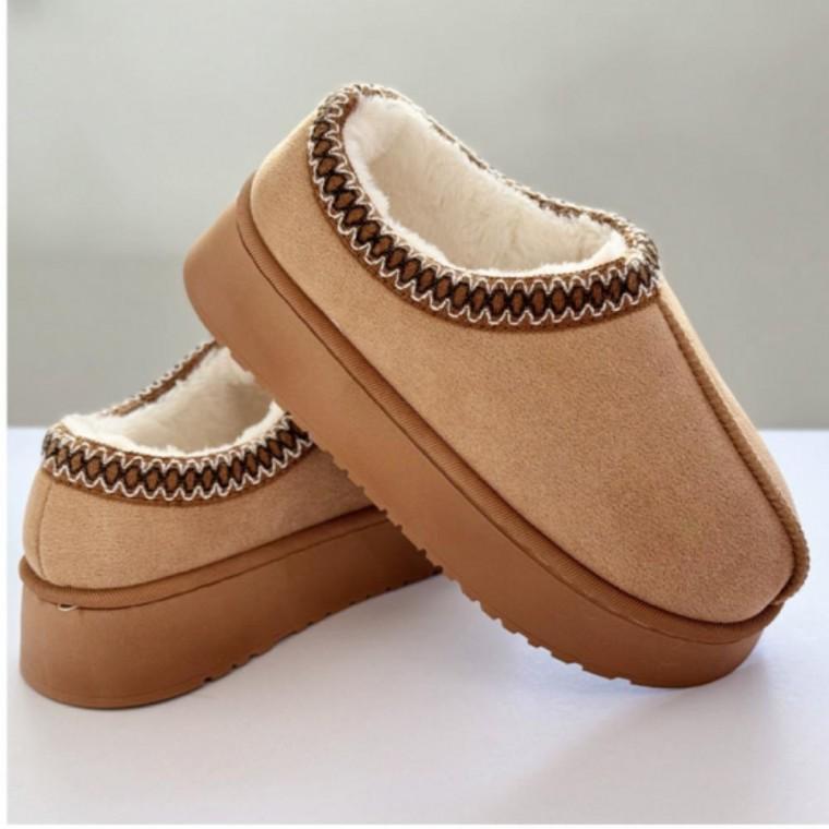 스웨이드 스티치 털슬리퍼 클래식 니팅 슬리퍼 남녀공용 사무실 거실화 방한