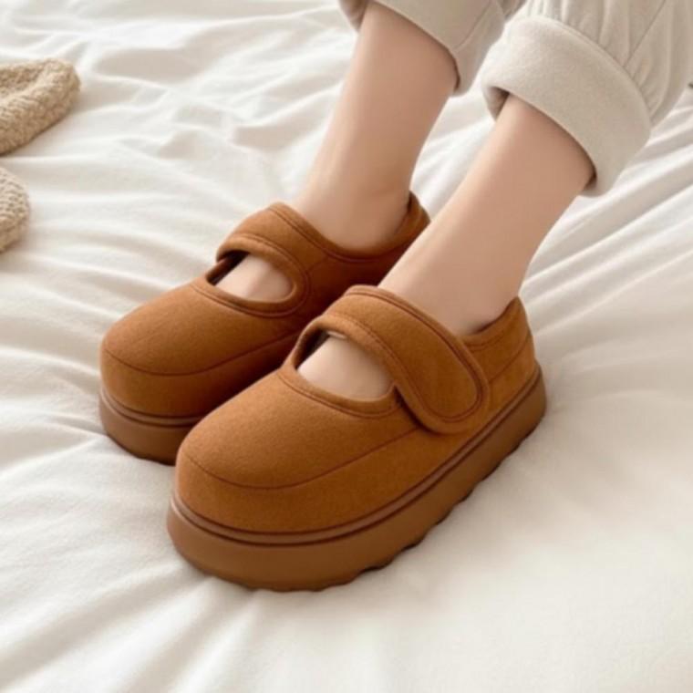 여성 스트랩 플랫폼 쿠션 슬리퍼 캐주얼 퍼안감 털슬리퍼 사무실 거실화
