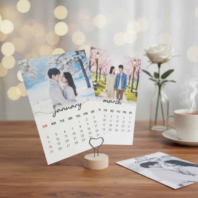 커스텀 포토 사진 주문 제작 탁상 달력 캘린더 만들기 커플 기념일 미니 데스크 카렌다 아기 고양이 강아지