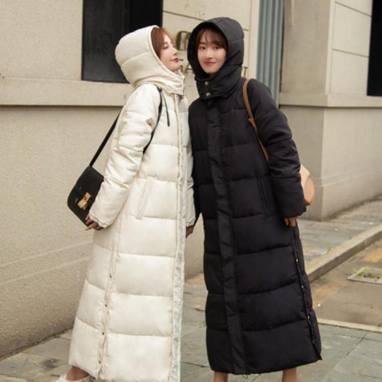 여성 겨울 사이드 단추 트임 후드 패딩 점퍼 롱패딩