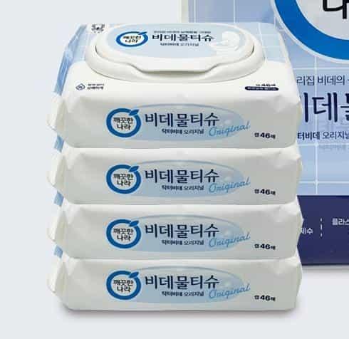 캡형 비데물티슈 46매 4입 항문티슈 비데물티슈휴대용 화장실물티슈