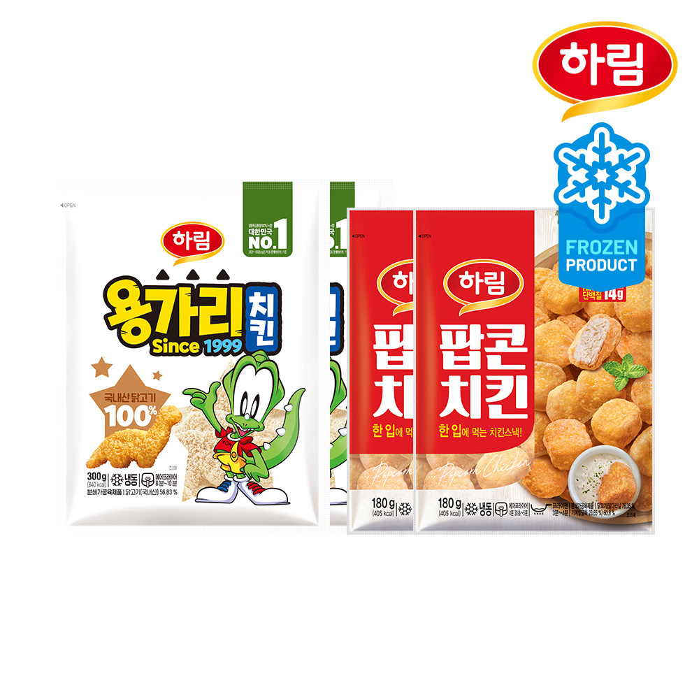 [하림] 용가리치킨 300g 2개 + 팝콘치킨 180g 2개