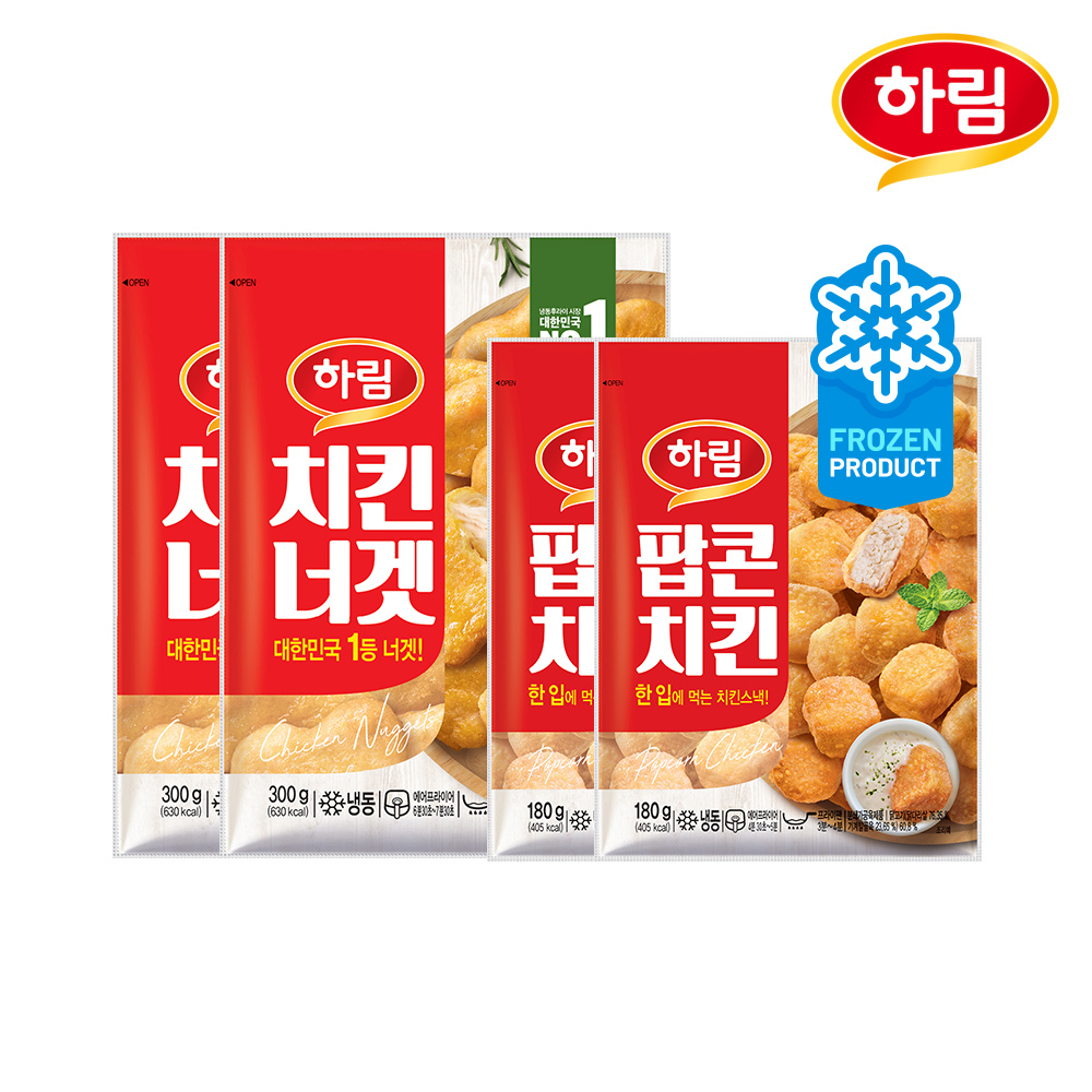 [하림] 치킨너겟 300g 2개 + 팝콘치킨 180g 2개