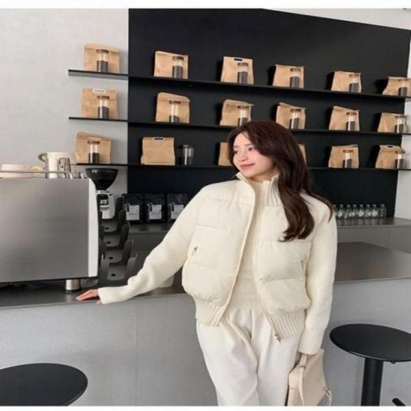 도톰 니트 패딩 아우터 여자 숏 여성 패딩 자켓 캐주얼 데일리 코트 루즈핏 니트 따뜻한 겨울 포근