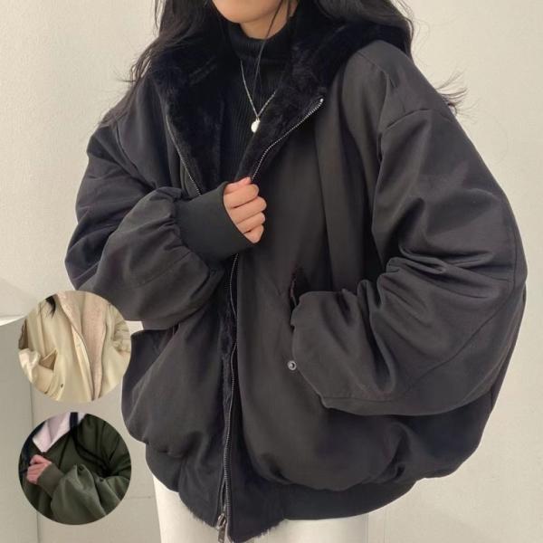 루즈핏양면패딩자켓 여성점퍼 퍼자켓 리버시블 후드