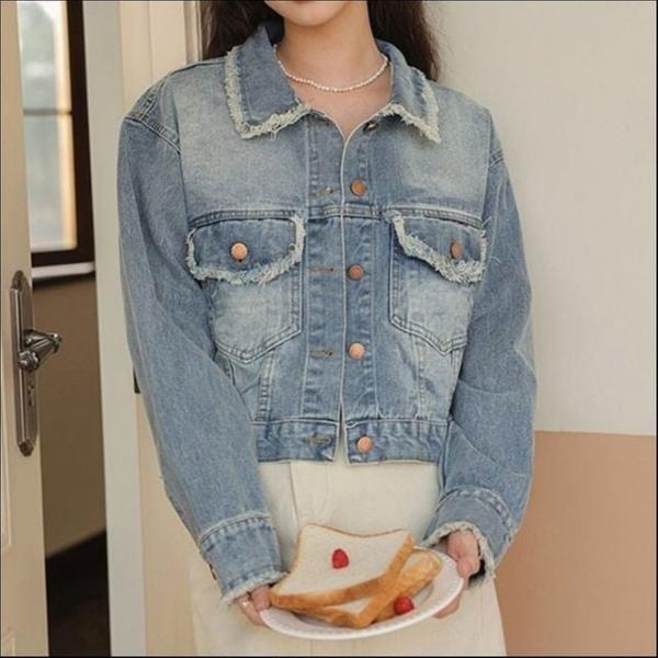 여성 크롭 청자켓 디스트로이드 찢청 포인트 데님자켓