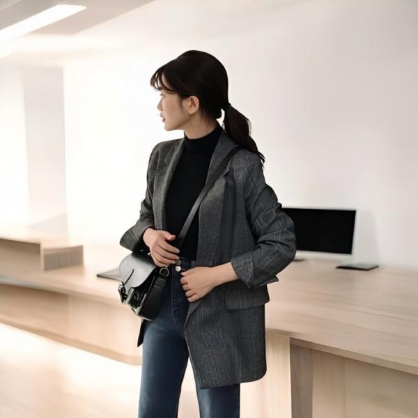 베르 체크자켓 소매 롤업 자켓 가을 봄 간절기 캐주얼정장