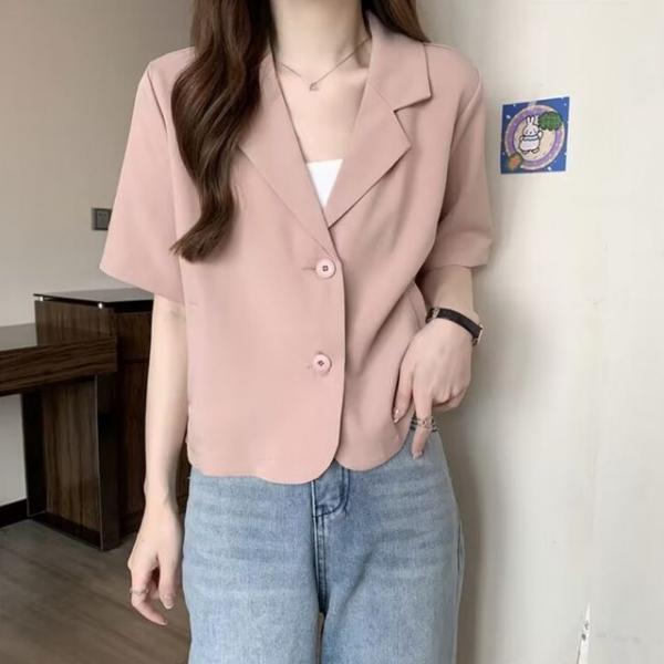 카라 반팔 자켓 파스텔톤 여성 여름 아우터 4컬러