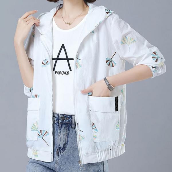 플라워 후드 바람막이 여성 집업 자켓