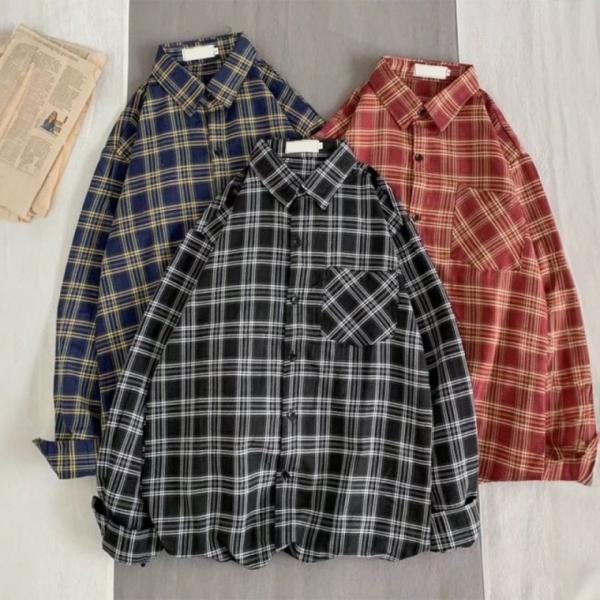 오버핏 타탄 체크셔츠 남자 여자 셔츠자켓 캐주얼 긴팔 셔츠 체크남방