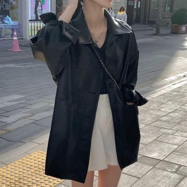 여성 오버핏 하프 레더 자켓 HH-E12