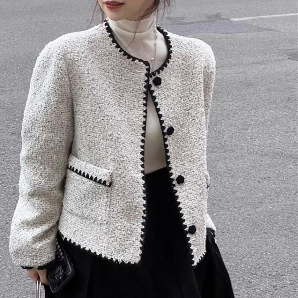 노카라 스티치 트위드자켓