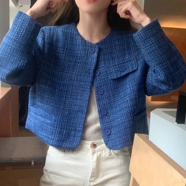 고퀄리티 노카라 크롭 트위드 자켓