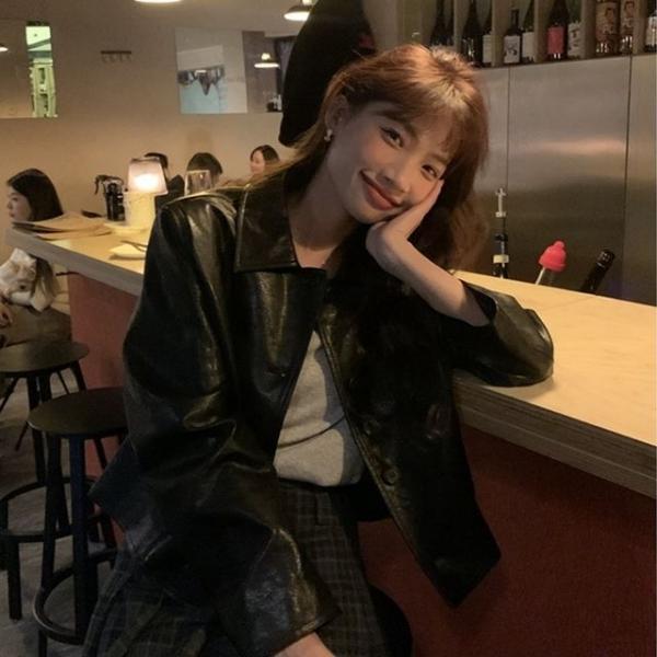 크롭레더자켓