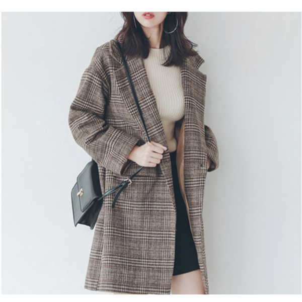 여성모직코트 캐주얼룩 모직자켓 편안한 코디 체크코트 재킷 사무실 출퇴근 정장 하객룩