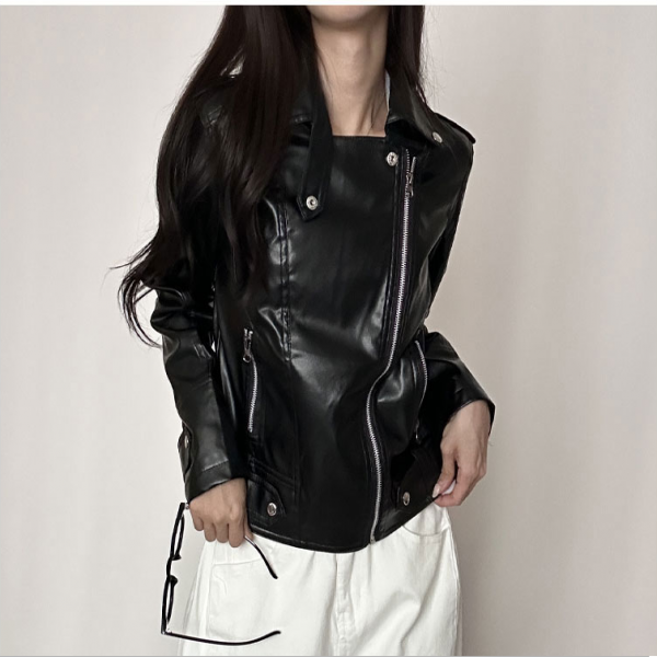 여성가죽자켓 슬림핏 은은광 라이더자켓 유광 지퍼 가죽자켓 바람막이