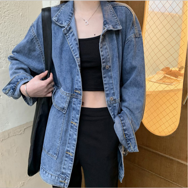 여성데님자켓 2컬러 오버핏 캐주얼 봄 가을 청자켓 데님자켓 바람막이 아웃도어