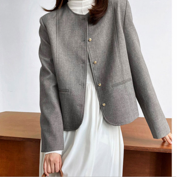 여성자켓 마이 44-66사이즈 긴팔자켓 세미크롭 골드버튼 자켓 정장 사무실 출근룩 하객룩