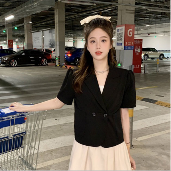 여자반팔마이 정장자켓 데일리 퍼프 원버튼 반팔 자켓 정장 사무실 하객룩