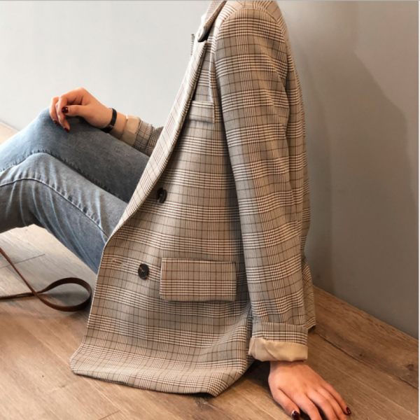 여성마이 정장자켓 체크 재킷 마이 자켓 정장 사무실 하객룩 간절기