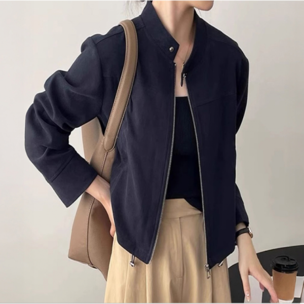 여성봄자켓 모던 노카라 여성 2컬러 밴딩 숏재킷 사무실 현장근무복