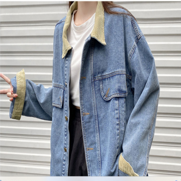 여성 연청자켓 카라 소매 포인트 캐주얼한 데님자켓