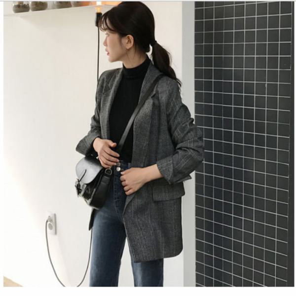 여성마이 정장 체크 마이 자켓 캐주얼 정장 사무실 출퇴근 하객룩