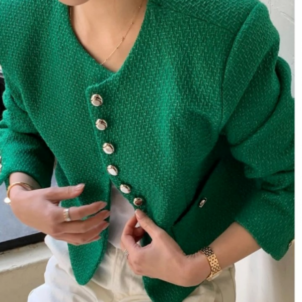 여성정장자켓 시크 유광버튼 포인트 트위드 자켓 사무실 하객룩 축하파티룩 정장재킷