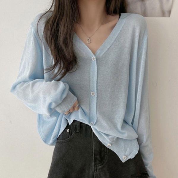 캐주얼 여성 여름 브이넥 긴팔 니트 데일리 가디건 야상 점퍼 바람막이 자켓 잠바 겨울