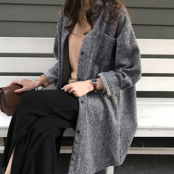 여성 외출 아우터 루즈핏 스타일 코듀로이 롱 셔츠 롱자켓 오버핏 재킷 여자 봄자켓