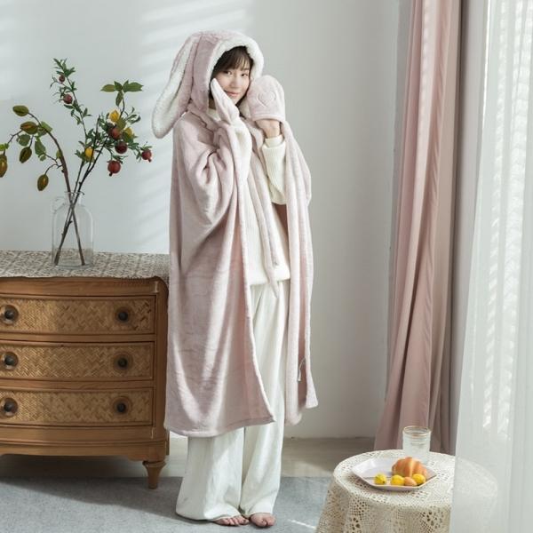 따스요 토끼 후드담요 극세사 망토 무릎담요(핑크)