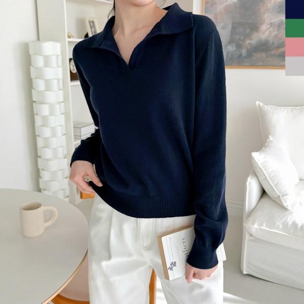 CAT 1097 여자 울 오픈 카라 모던 니트