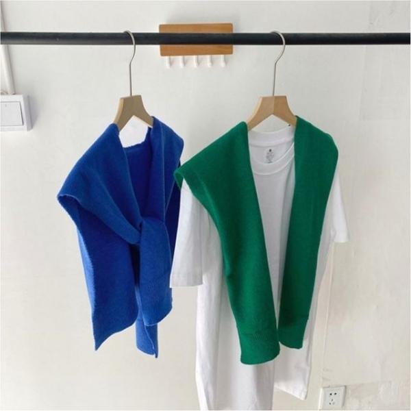 여성 페이크 가디건 니트 어깨숄 레이어드 스타일링