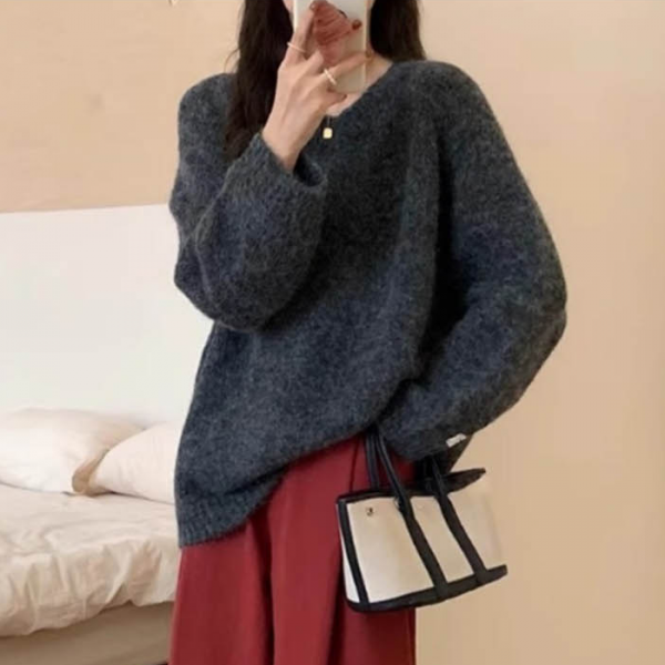 체형커버 루즈핏 스웨터 부드러운 라운드넥 여성 니트