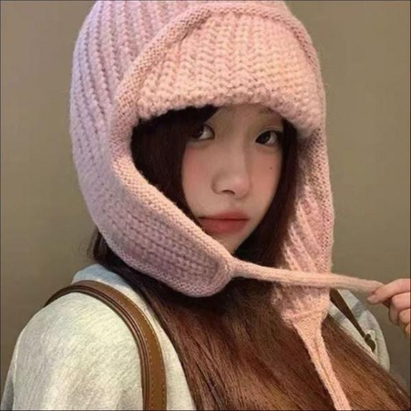 여성 니트짜임 귀달이 턱끈 바라클라바 군밤모자 방한 4색