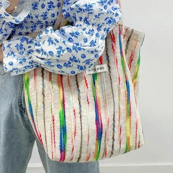 컬러 스트라이프 니트 텍스처 데일리 토트백 5FW