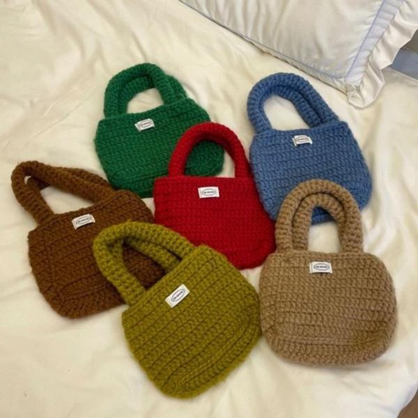 두툼 조직 수공 미니 토트 데일리 니트백 5FW