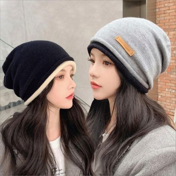 레이어드 두겹 비니 니트모자 여성 겨울 롱비니 루즈핏