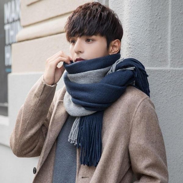 남자 투톤 배색 머플러 목도리 코디 선물 털목도리 겨울 니트 부드러운 캐쥬얼