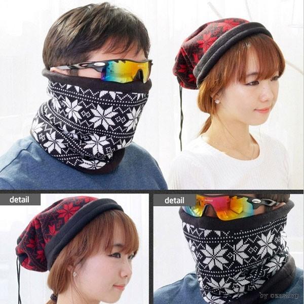 이중니트 넥워머 끈조절 비니 모자 목도리