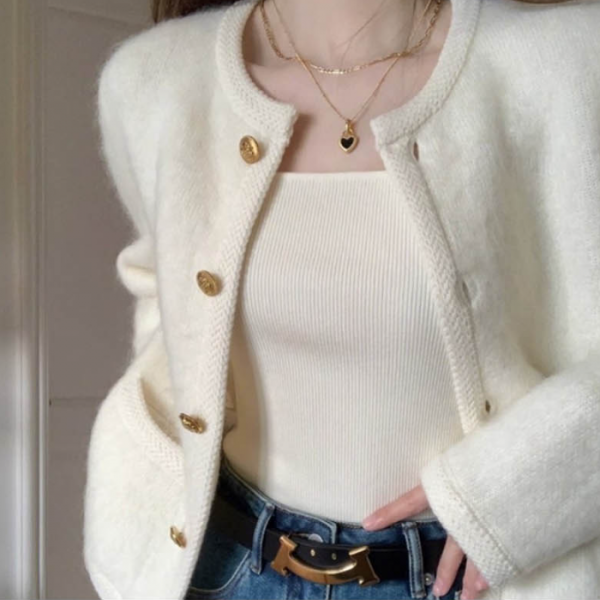 고급스러우면서 세련된 하객룩 편안한 라운드넥 가디건