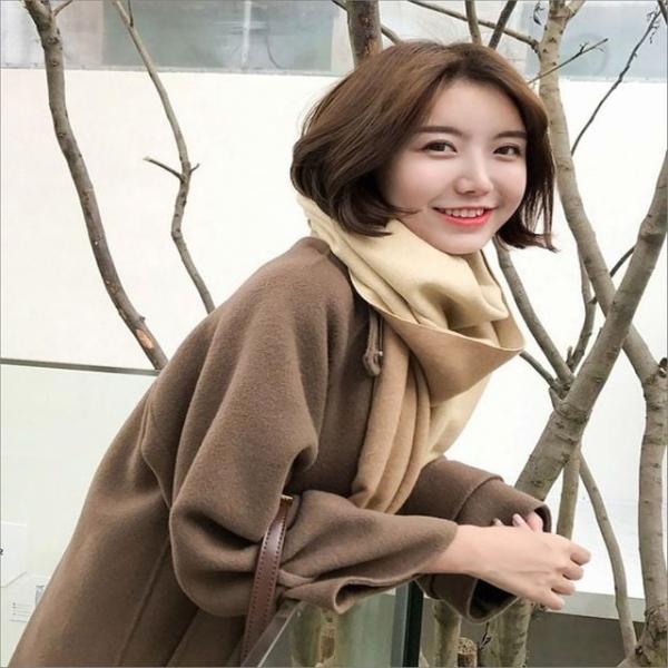 여성 모조캐시미어 배색 머플러 대형숄 목도리 양면 넥워머