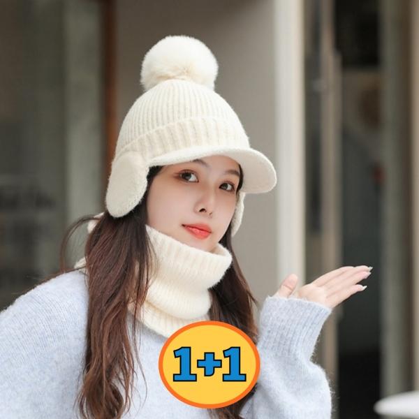 1+1 여지 겨울 방한 넥워머 귀마개 털모자 세트