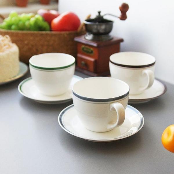 모던 라인컬러 도자기 커피잔 받침세트 1P 찻잔 티컵