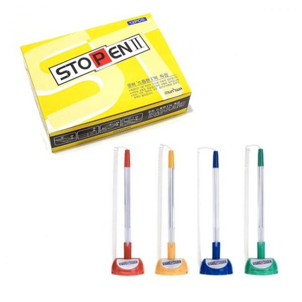 문화연필 스톱펜2 스프링볼펜 은행볼펜 12P