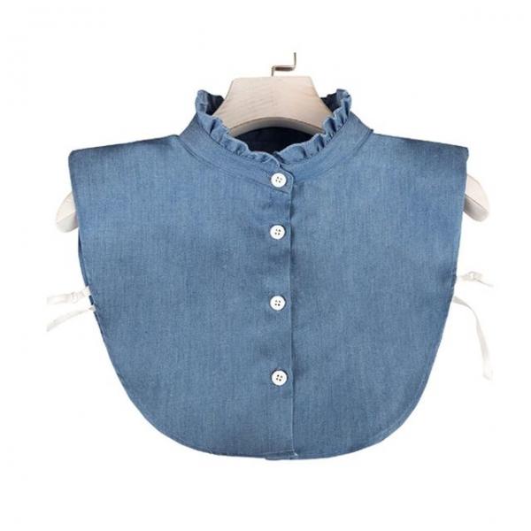 데님 블루 넥프릴 페이크 카라 데님 셔츠 페이크 카라